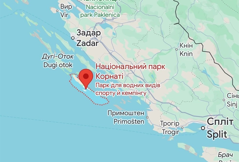 Національний парк Корнаті на мапі