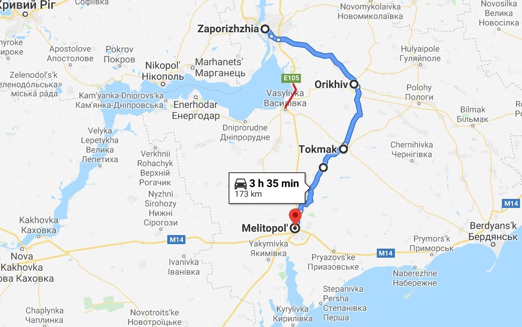 карта объезд пробки на дороге на Мелитополь