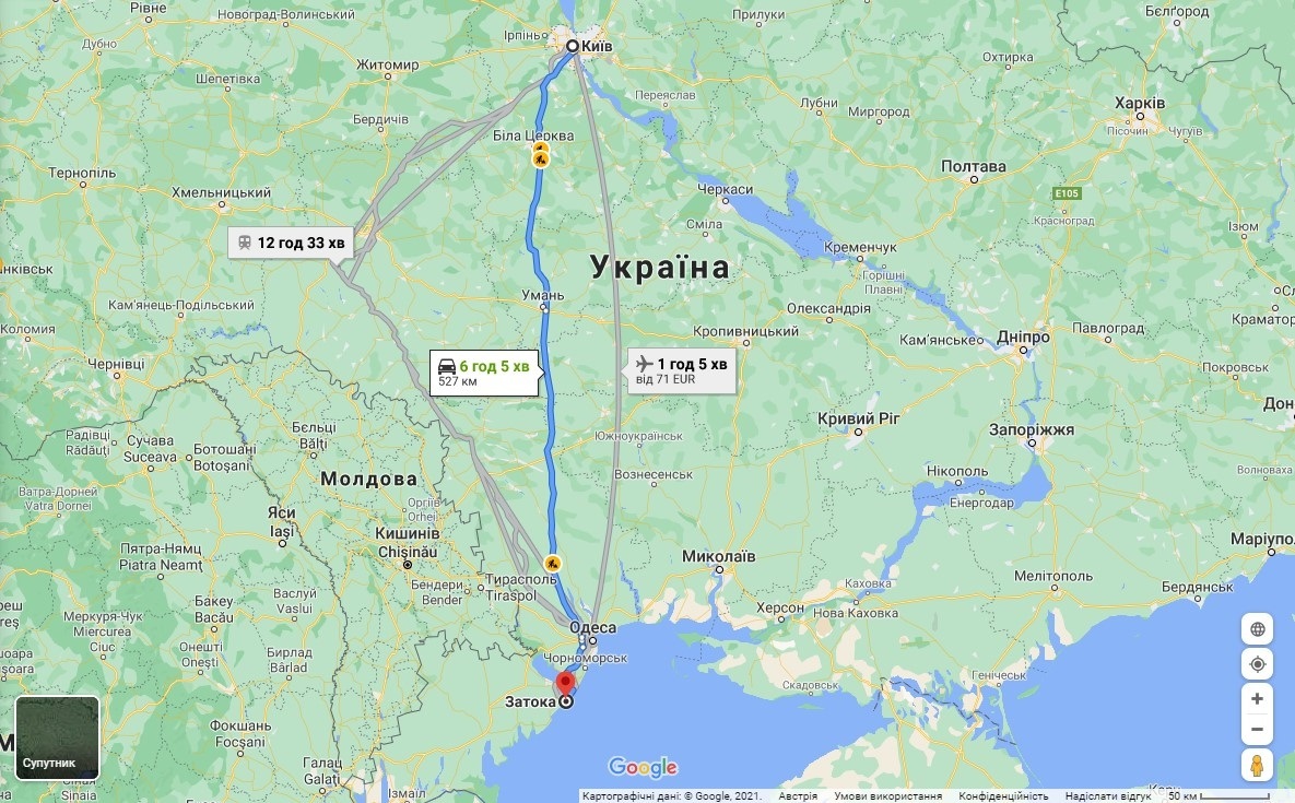 Маршрут з Києва до Затоки