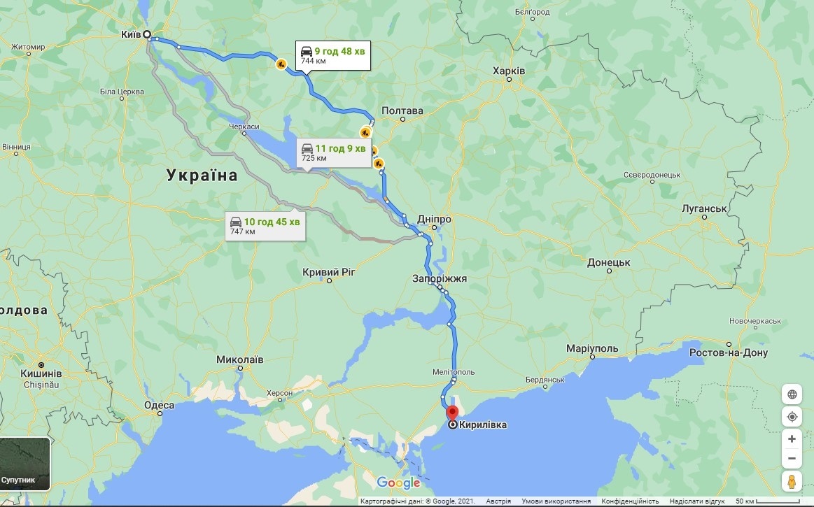Маршрут з Києва до Кирилівки