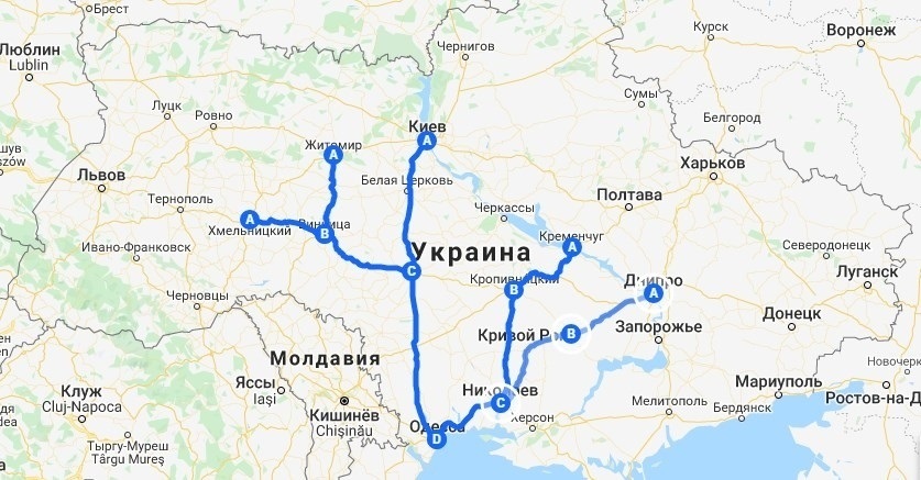 карта доріг до Чорного моря