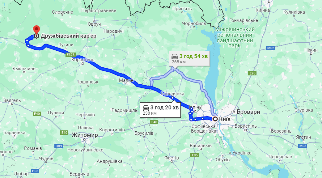 Дружбівський кар'єр карта