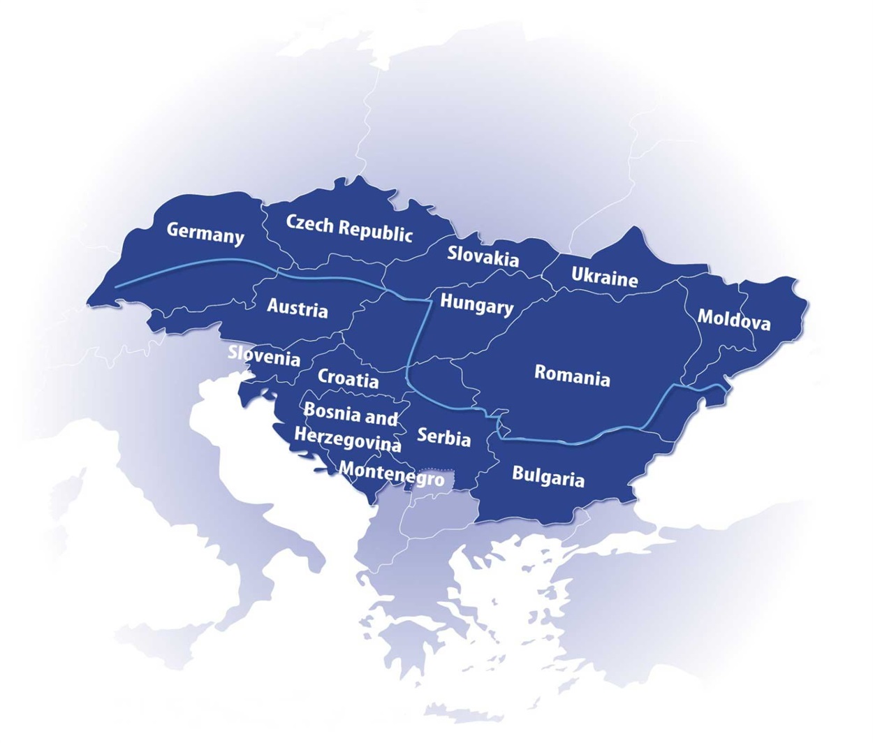Мапа Дунайського регіону Європи