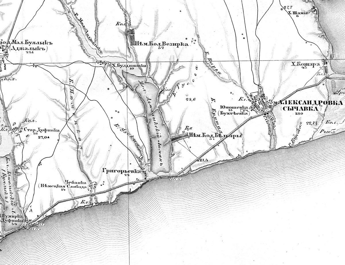 Німецька колонія Більяри на карті 1869 року
