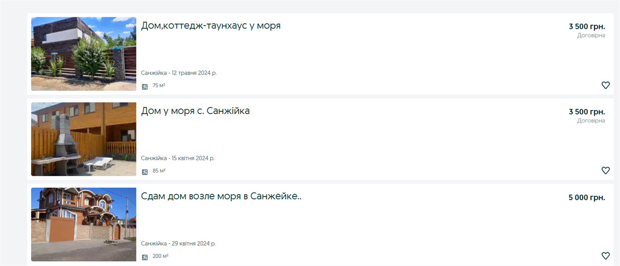 Оголошення оренди в Санжейці