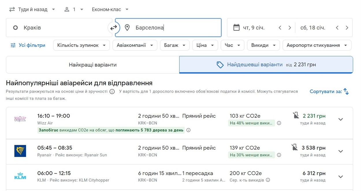 Google Flights додалася вкладка Найдешевші варіанти